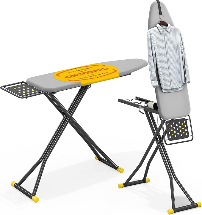 KINGBOARD 2-in-1 Stander & Steam Foldable Ironing Board with Iron Rest | 13 x 43 inchs, Height Adjustable, Alloy Structure, Non-Slip Feet, Space Saving for Laundry Rooms, Bedrooms, Dormitories
