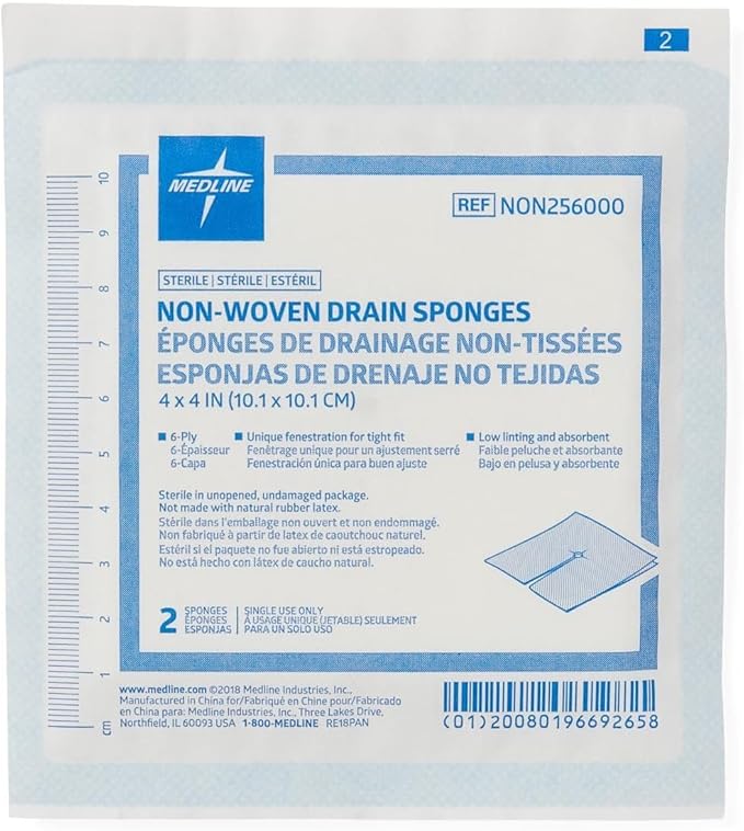 Medline Gauze Sponge 4'' X 4'' Drain 6 Ply, NON256000 50 Count