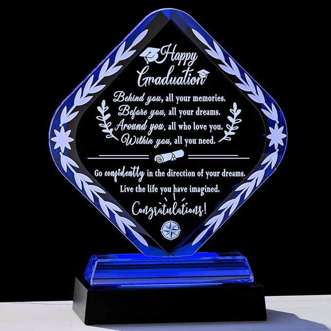 Arikyrist Graduation Gifts for Her Him Crystal Plaque with Light Base Class of 2026 College Graduation Keepsakes for Graduate Congratulations Gifts Idea for High School PHD Masters Degree