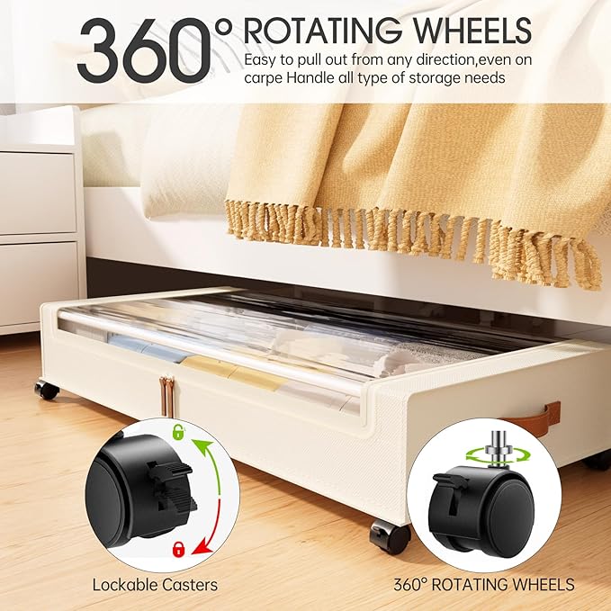 Yecaye Under Bed Storage with Wheels 2 Pack, 70L Larger Capacity Under Bed Storage Containers, Underbed Shoe Storage Organizer, Rolling Under Bed Metal Drawers for Clothes, Blankets(35.5 x 17 x 6.7in)