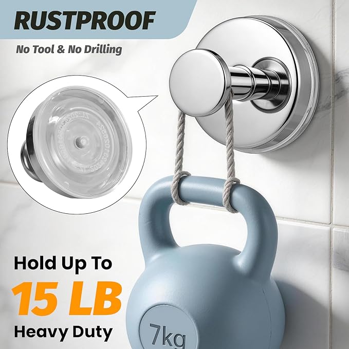 Suction Cup Hooks No Drill Stainless Steel Shower Hooks Towel Hook Heavy Duty on Smooth and Non-Porous Surfaces in Bathrooms Kitchen Bedroom (4, Chrome Polished)