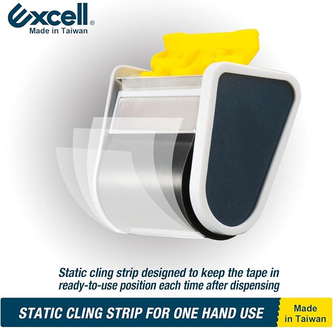 Excell Safeguard Packing Tape Dispenser with 1 Roll Transparent Tape, 2 Inch Wide Tape Gun with Pushflap Technology for Effortless Packaging, Box & Carton Sealing | Retractable Blade Cover for Safety, one-Hand use. Ideal for Shipping and Carton Sealing...