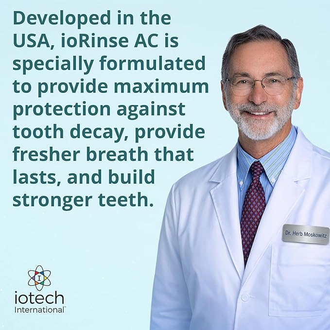 ioRinse AC Anticavity Fluoride Mouthwash - Alcohol-Free Molecular Iodine Mouth Wash Fights Tooth Decay & Protects Enamel - Safe Mint Rinse for Sensitive Mouths - Potent Bad Breath Protection - 33.8 oz