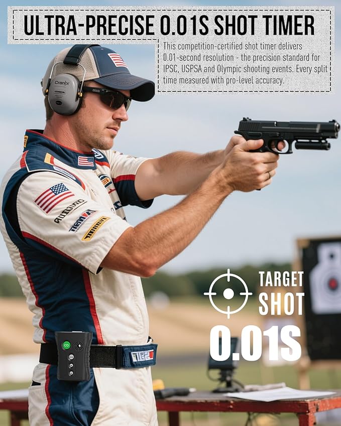 Professional Shot Timer for Shooting Competition, 0.01s Precision Tactical Training Shot Timers with Loud Buzzer, Enhanced Detection & Long Battery Life & 4 Modes Green