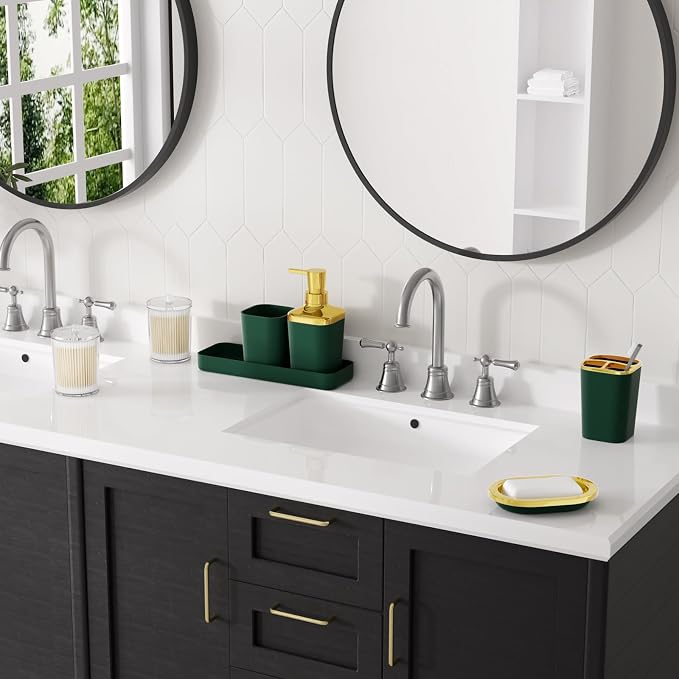 XLHOMO Bathroom Set, 9PC Bathroom Accessory Set, Green Bathroom Accessories, Green Bathroom Set, Trash Can, Soap Dispenser for Home Decor