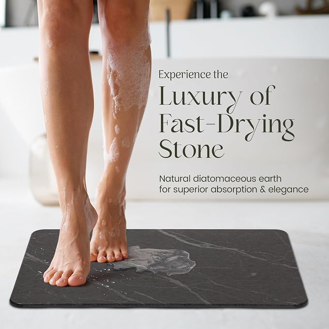 Quick Dry Shower Stone Bath Mat, Super Absorbent & Non-Slip 24 x 16 Inch Diatomaceous Earth Mat, Durable & Easy to Clean Diatomite Bath Mat for Bathroom Floor/Kitchen (Charcoal)