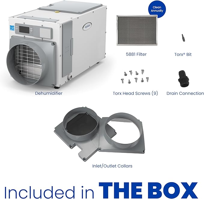 AprilAire E080 Whole House Dehumidifier for Basement & Crawl Space – 80-Pint High-Capacity Commercial Dehumidifier for Homes Up to 4,400 Sq. Ft. with Pump, Drain Hose, & Hanging Kit for DIY Install