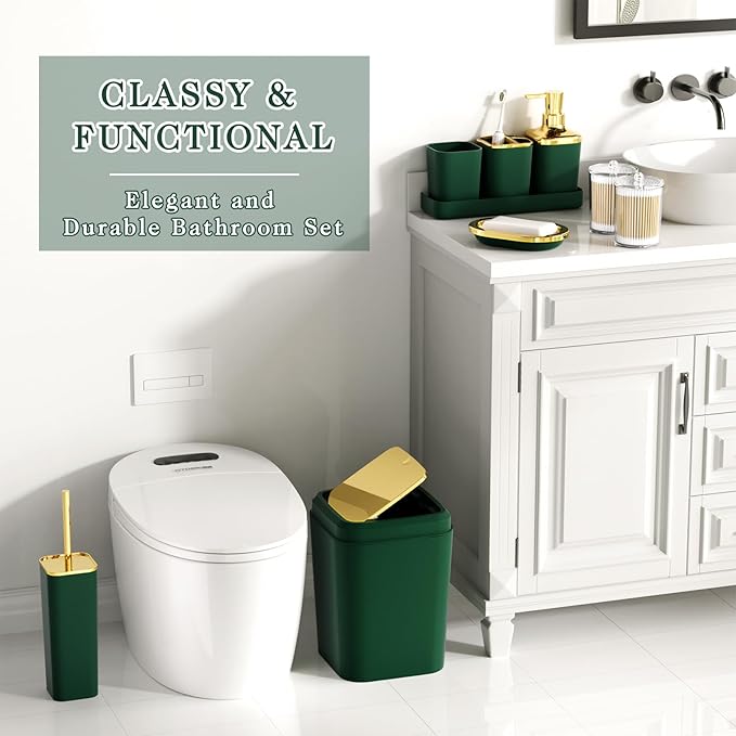 XLHOMO Bathroom Accessory Set - 24PCS Luxury Bathroom Accessories Set, Bathroom Sets with Shower Curtain and Rugs, Green Bathroom Set with Trash Can, Toothbrush Holder & Soap Dispenser for Home Decor