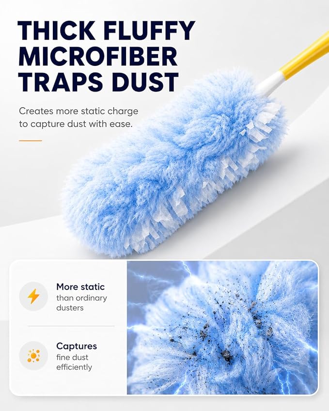 Heavy Duty Duster Refills Compatible with Swiffer Dusters, 20 Count Microfiber Dusting Refills with 1 Handle, 360° Disposable Multi Surface Dusters for Furniture, Blinds, Fans, Vents, Unscented
