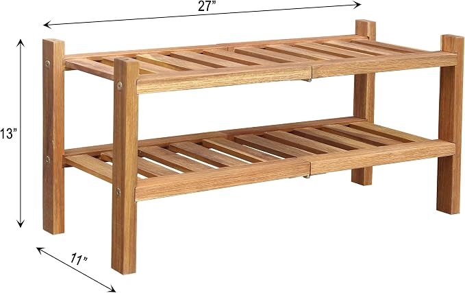 2-Tier Acacia Wood Stackable Shoe Rack - Brush Teak