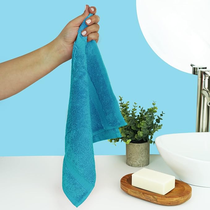Chakir Turkish Linens 4 Piece Washcloth Set, 100% Cotton Luxury Turkish Washcloths for Bathroom, Soft Absorbent Washcloths, 13 x 13 Inches, Aqua