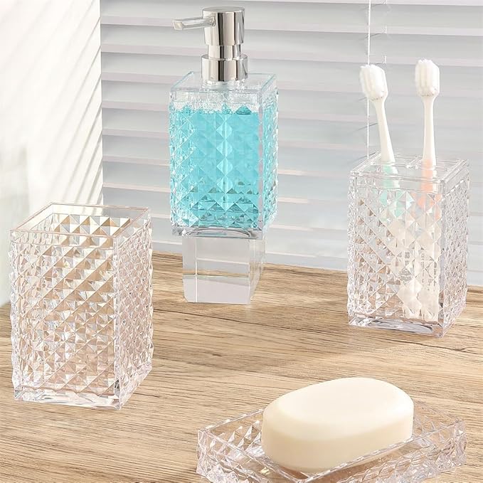 Bathroom Toiletry Set 5-Piece Crystal Diamond-Shaped Hand Sanitizer Bottle Bathroom Kit Toothbrush Cup Holder
