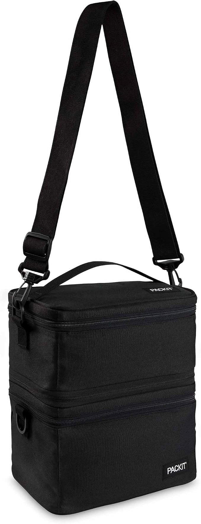 PackIt Mod 3-In-1 Lunch Box for Men and Women, Black with EcoFreeze Technology (Built-in Ice Packs), Removable Crossbody Strap, Designed for Outdoor, Work & Everyday Use