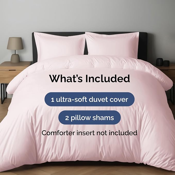 Duvet Cover Full Size Set - Extra Soft Full Duvet Cover 80" x 90" with 2 Pillow Shams for Women, Men, Kids & Teens - Hotel Luxury w/ Zipper Closures & Ties - Comfy, Cozy & Breathable (Lavender Pink)