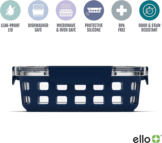 Ello Duraglass 3.4 Cup Glass Meal Prep Containers, 6 Pc, 3 Pack, Mixed Berry