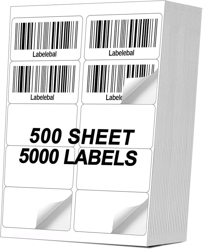 [500 Sheets 5000 Pcs] 10-UP 2''x4'' Shipping Labels for Laser & Inkjet Printers, 2" x 4" Mailing Stickers, 10 Pcs Per Page Shipping Labels,8.5"×11" White 500 Sheets for Printer