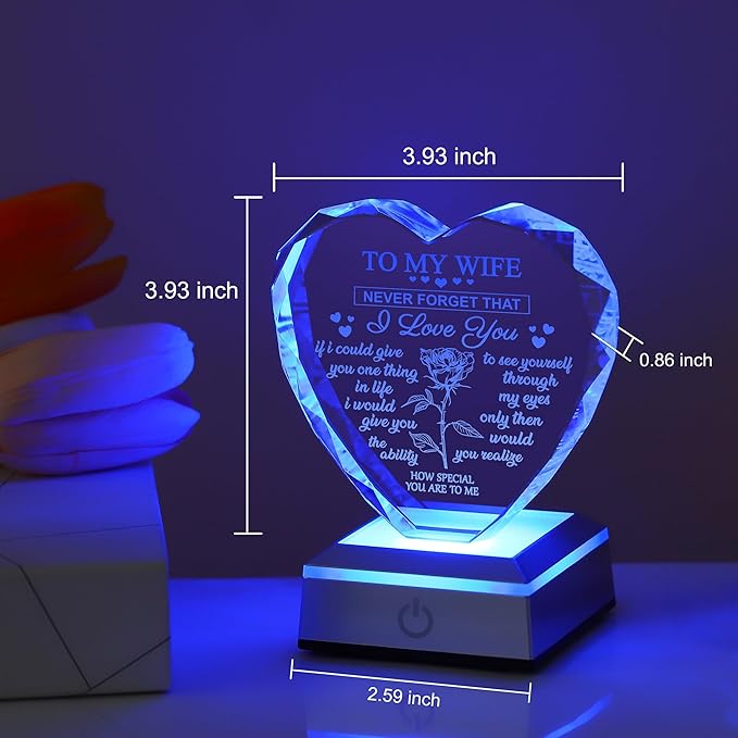 ZHSHWAT Gifts for Wife, Crystal Multicolor Nightlight Gifts for Wife from Husband, Romantic Anniversary, Valentines Day, Christmas Birthday Gifts for Wife