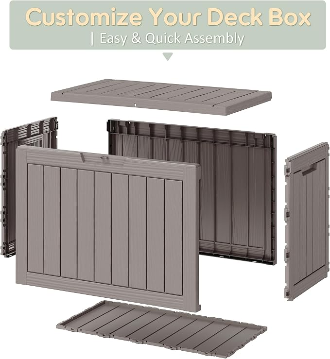 45 Gallon Outdoor Storage Box, All-Weather Deck Box for Patio Furniture, Package Deliveries, Garden Tools, Pool Supplies & Cushions, Grey