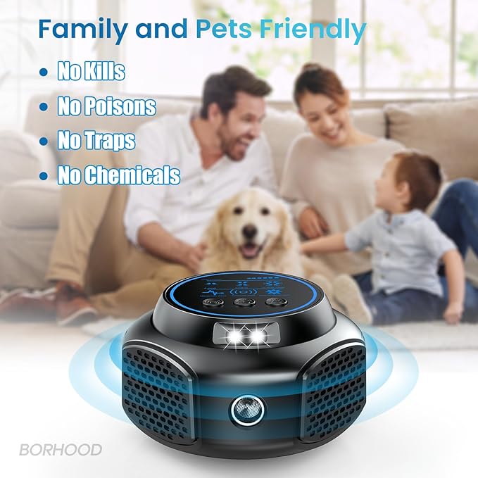 Ultrasonic Pest Repellent Plug-in, Electronic Mouse Traps & Insect Repellent, Pest Control for Rodent, Roach, Ant, Squirrel, Spider, Bugs, Mouse, Rat, Bat for Home, Office, Warehouse Black 1 Pack