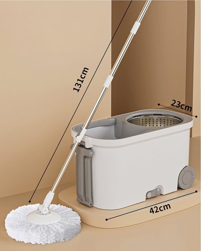 20L Spin Mop and Bucket System with Wringer, 3 Microfiber Mop Heads and 1 Heavy-Duty Scrub Brush, Stainless Steel Handle, Rolling Bucket with Drain Plug for Hardwood, Tile and Laminate Floors