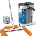 HoMettler Mop and Bucket Set, 3-Tank Flat Mop and Bucket System for Separate Dirty & Clean Water, 65" Mops for Floor Cleaning with 6 Washable Pads, Safe for Hardwood, Vinyl, Tile, Baseboards, Walls