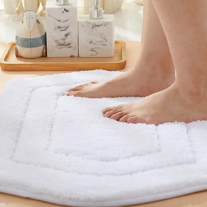 COSY HOMEER Extra Thick Bath Linen Sets Rugs for Bathroom - Anti-Slip Bath Mats Soft Plush 100% Strong Polyester Living Room Bedroom Water Absorbent(White,20x32 - Inches)