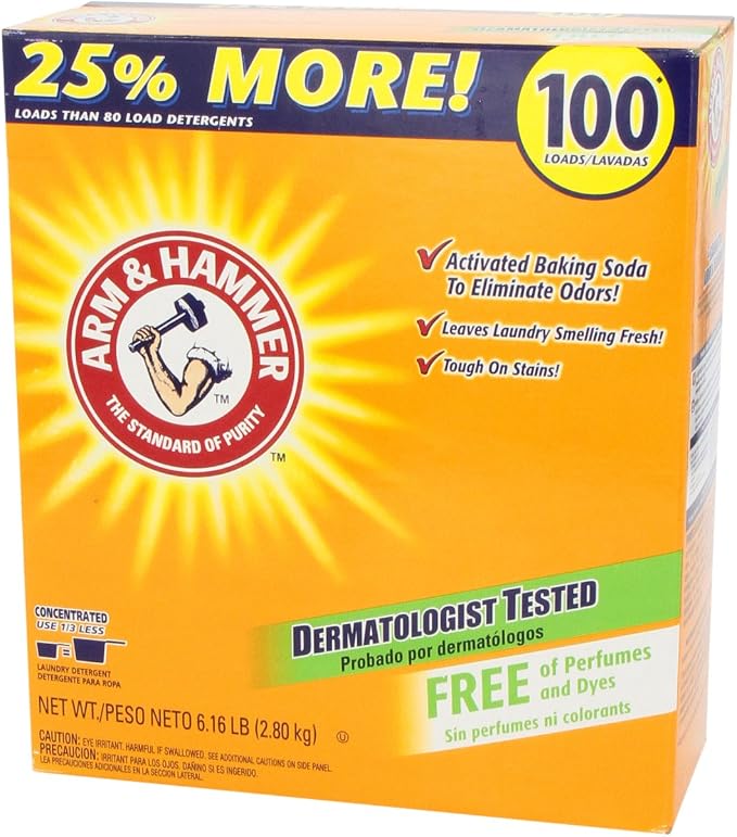 ARM & HAMMER Powder Laundry Detergent, Free of Perfume and Dyes, 100 Loads (Pack of 4)