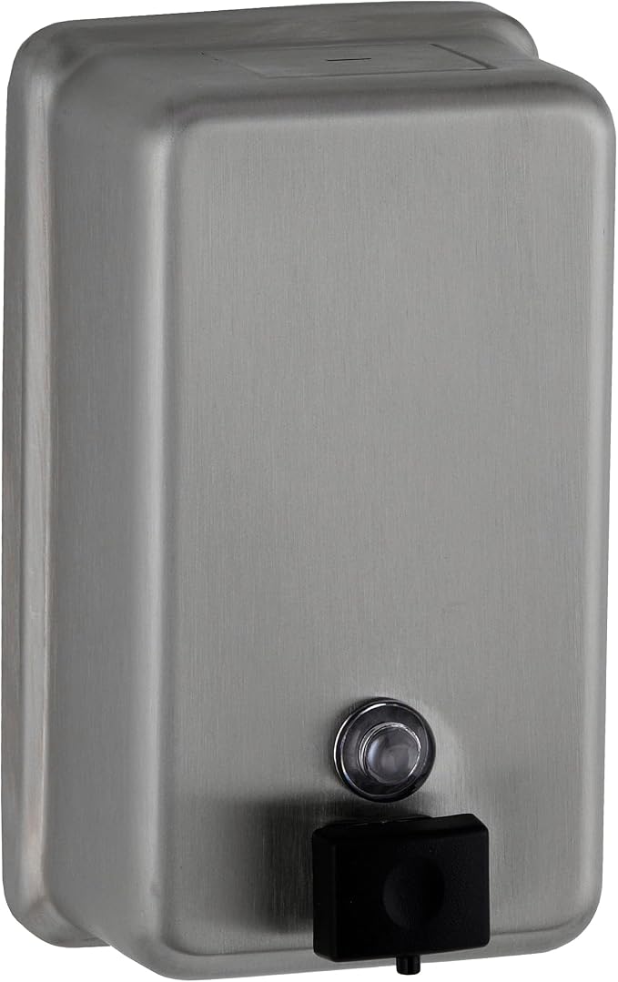 Bobrick Surface-Mounted Soap Dispenser, Vertical Tank Satin-Finish Stainless Steel (40-fl oz Capacity)