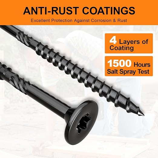 #10 x 4” Deck Screws, 1000Pcs Star Drive Wood Screws | Rust Resistant Timber Screws for Timber/Log/Landscaping Wood, T25 Star Bit Included, Black