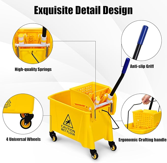 Goplus Commercial Mop Bucket with Wringer, Household Portable Mop Bucket, Ideal for Household and Public Places Floor, 21 Quart Capacity, Yellow (21 Quart)