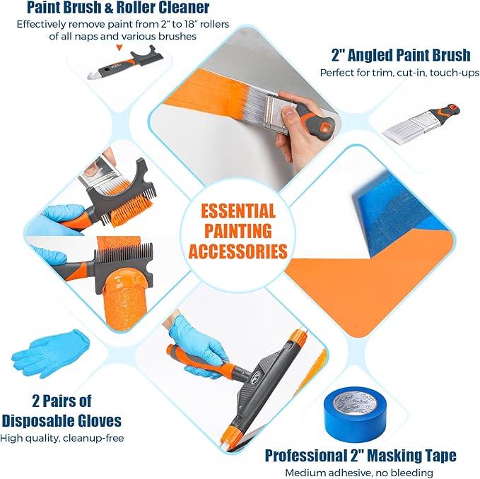 22pcs 12"-18" Adjustable Large Paint Roller with Tray & Liners Kit: 1-5Ft Aluminum Extension Poles, Brush & Roller Cleaner, 18" Nylon Covers for Walls,Ceiling,Floor,Interior,Exterior Painting