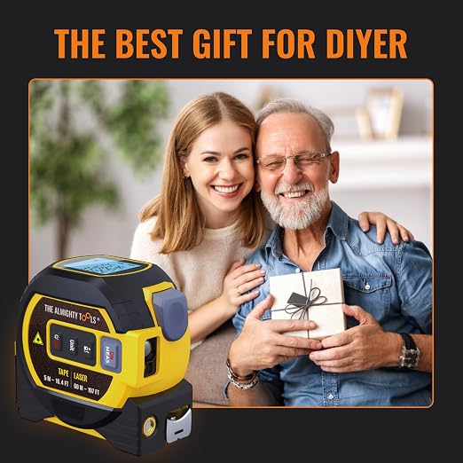 The Almighty Ruler Laser Tape Measure | Laser Distance Measurer, Heavy-Duty Tool with Cross Marking Feature, Smart Range Finder, Easy-Read Display, Ft & Metric Measurement | 131 ft | 43 yd | 40 m