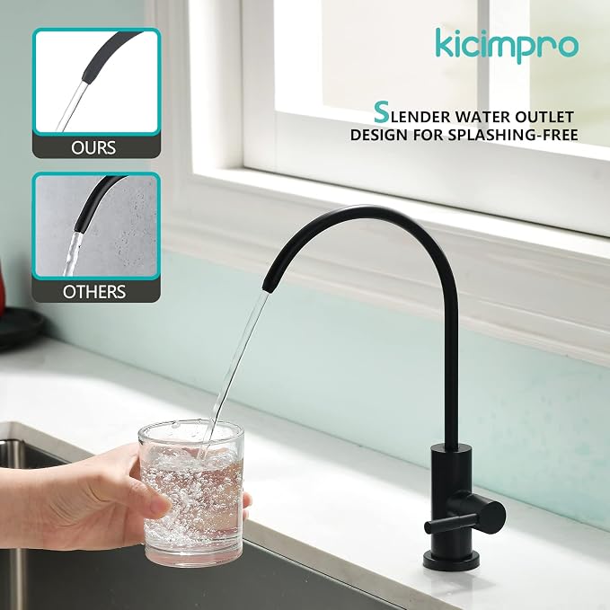 Kicimpro Stainless Steel Matte Black Finish RO Faucet Kitchen Water Filter Faucet for 0.59-1.37 Inches Sink Holes, 10.3 Inches Height Bar Sink Faucet | Lead-Free SUS304, 360 Swivel, Fits 1/4 & 3/8 RO Connectors, Leak-Proof Seal