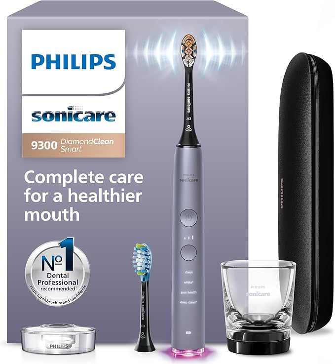Philips Sonicare DiamondClean Smart 9300 Electric Toothbrush - Sonic Toothbrush with App, Pressure Sensor, 12 Brushing Settings, Replacement Reminder, Travel Case, Grey, Model HX9903/45