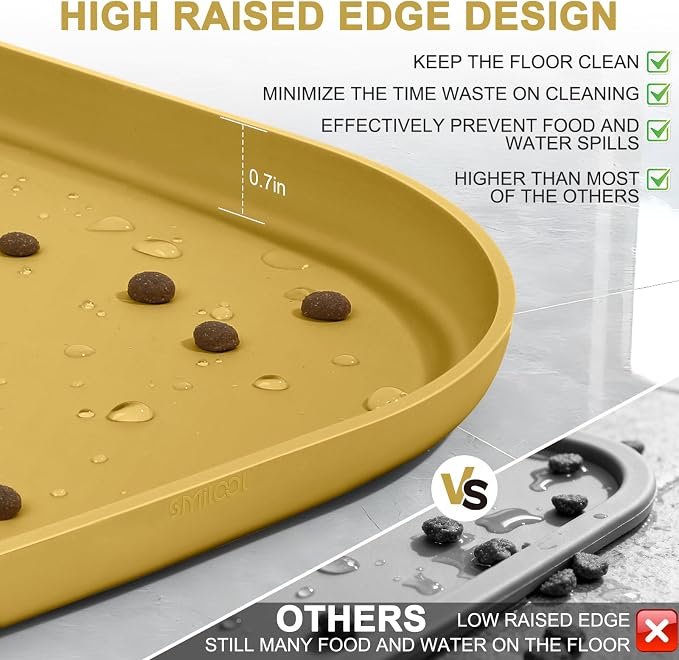 SMILOOL Waterproof Silicone Pet Food Mat with Raised Edge for Dog & Cat | 12" x 12" Non-Slip Small Pet Feeding Mats with Lip for Food & Water Bowl, Food Grade, Easy Cleaning, Honey