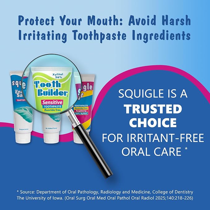 Squigle Tooth Builder Fluoride-Free Xylitol Sensitive Toothpaste 12-Pk | SLS-free for sensitive teeth and mouths that react to conventional toothpaste: a gentle, unflavored, low-foam formula
