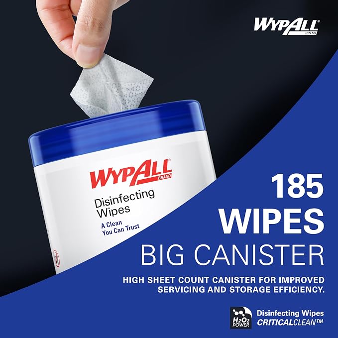 WypAll® Brand Disinfecting Wipes (54481), Hydrogen Peroxide Disinfectant Cleaner for Commercial, Industrial & Healthcare, 5.75"x7" Wipes, Fresh Scent (3 Canisters of 185 Sheets)