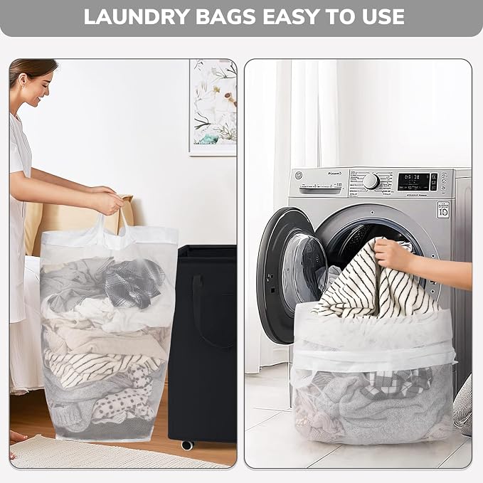 Goodpick Black Laundry Hamper with Wheels, 75L Dirty Clothes Hamper with Removable Wash Bag for Laundry Room, Rolling Laundry Basket