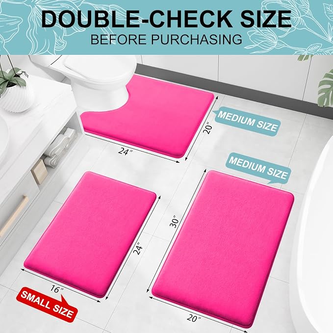 Smiry Memory Foam Toilet Rugs U-Shaped 24x20, Extra Soft Absorbent Non-Slip Contour Bathroom Rugs, Machine Washable Bath Mats for Toilet, Deep Pink