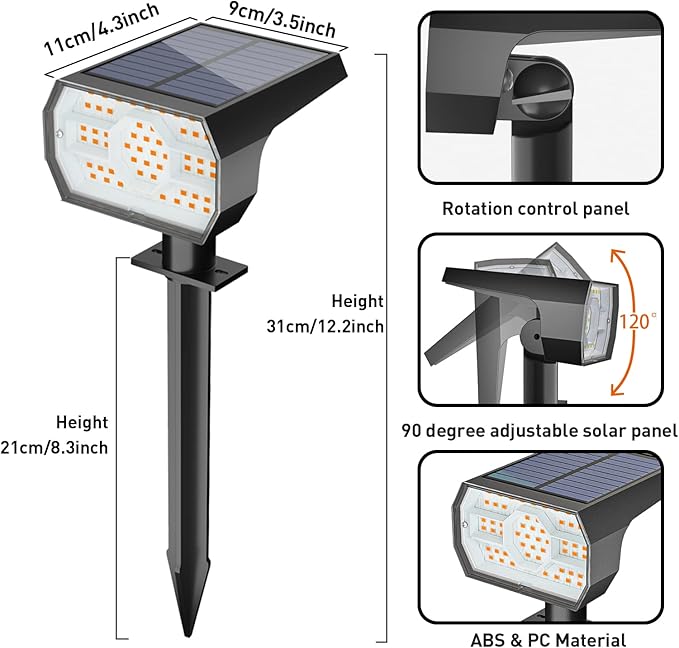 NYMPHY Solar Lights Outdoor Waterproof - 4 Pack (Warm White) | 56 LED 3 Lighting Modes IP68 Waterproof Solar Powered Garden Yard Spot Solar Lights for Outside Landscape