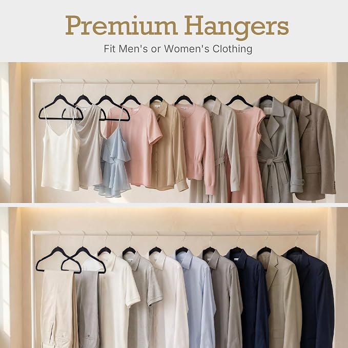 HOUSE DAY Black Velvet Hangers 120 Pack, Premium Clothes Hangers Non-Slip Felt Hangers, Sturdy Black Hangers Heavy Duty Coat Hangers, Durable Suit Hangers, Space Saving No Hanger Mark Rotating Hook
