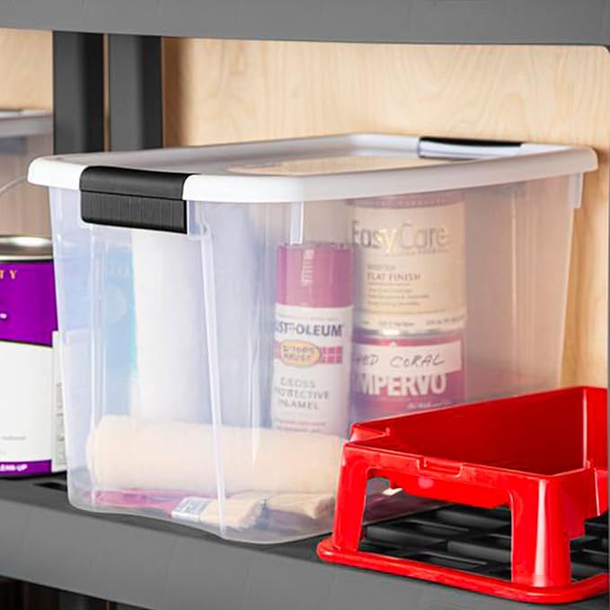 Sterilite 12-Pack 30 Quart Ultra Latch Box, Clear Storage Organizer Bins w/Latching Lids - Stackable Plastic Containers for Home Organization in Garage, Attic, Basement, and Closet
