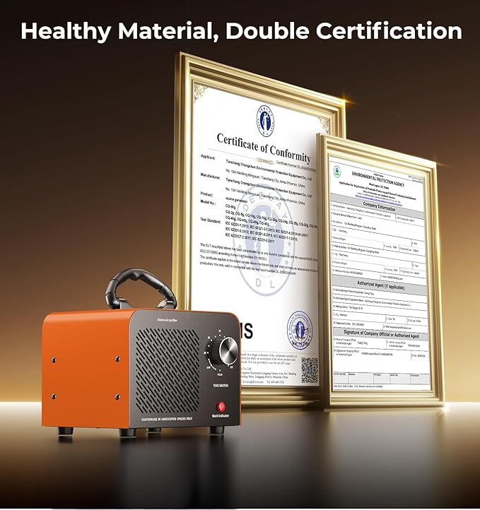 Hadlook Ozone Generator, 48,000mg/h High Capacity O3 Machine for Large Spaces Up to 4,000 Sq Ft, Portable Odor Eliminator for Car, Home, Basement, Smoke, Pets, and Commercial Use, Orange
