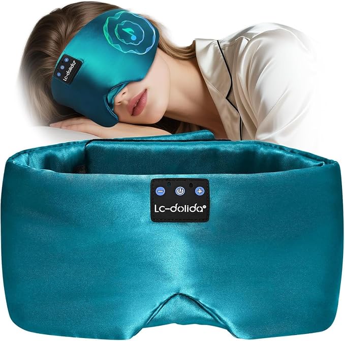LC-dolida Luxurious Silk Soft Sleep Mask, Sleep Headphones with Bluetooth 5.4 for Side Sleeper, Total Blackout Eye Sleeping Mask for Women and Men, Ideal Gift for Restful Sleep, Travel(Dark Green)