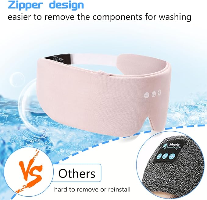 ALASKA BEAR Sleep Headphone Headband Bluetooth 5.2 HD Stereo Noise Reduction Eye Contour Built-in Mask w/Thin Speakers Wireless Audio Sports Headgear(Pink)