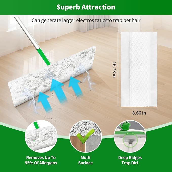 60 Count Thicken Heavy Duty XL Dry Sweeping Cloths for Swiffer Sweeper XL Mop,Disposable X-Large Pet Dry Mop Refill,Multi-Surface Dry Cloth Refills for Floor Cleaning