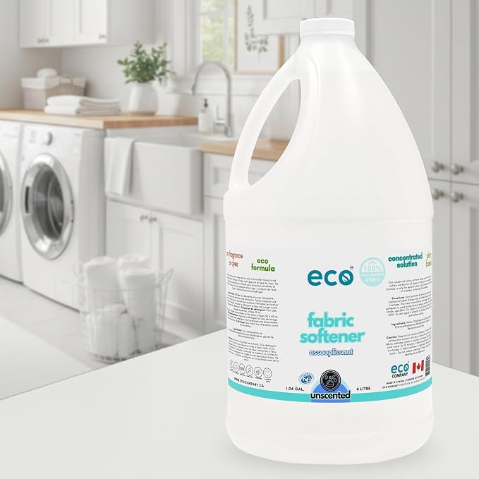 Eco Fabric Softener, Unscented, 1 Gallon, Reduces Static, Plant-Based & Biodegradable Formula, HE Washer Compatible, Fragrance Free, Gentle for Sensitive Skin, Sustainable & Eco-Friendly Laundry Care