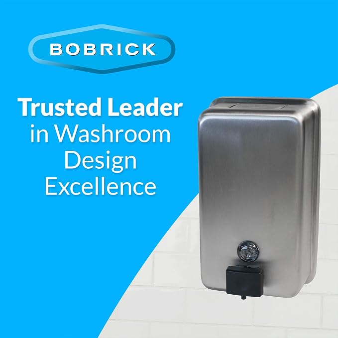Bobrick Surface-Mounted Soap Dispenser, Vertical Tank Satin-Finish Stainless Steel (40-fl oz Capacity)