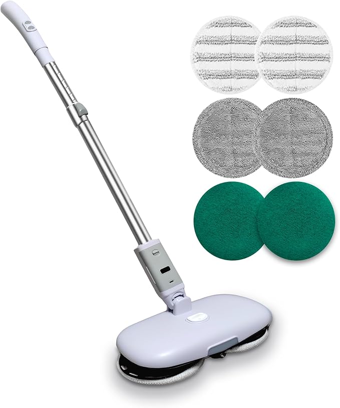 GOBOT Cordless Electric Spray Mop with High-Speed Motor, Enhanced Cleaning Power, Durable Material, LED Headlight, 300 mL Tank, Dual-Spinning Pads for Hardwood, Tile & Laminate（Blue）