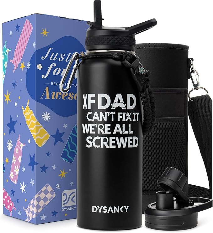 DYSANKY Fatehers's Day Water Bottle Gift– Insulated Stainless Steel Bottle with Carrier Bag, Strap & Gift Box – BPA-Free – Ideal for Hiking, Camping & Travel 40 oz